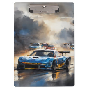 Blue Race car with the Sun Rising Clipboard