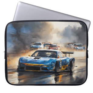 Blue Race car with the Sun Rising Laptop Sleeve