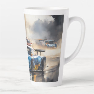 Blue Race car with the Sun Rising Latte Mug