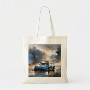 Blue Race car with the Sun Rising Tote Bag