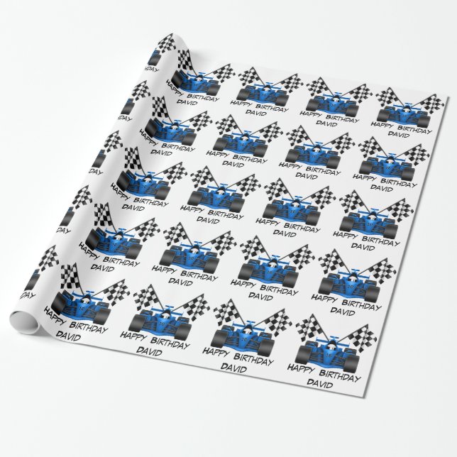 Blue Race Car Wrapping Paper (Unrolled)