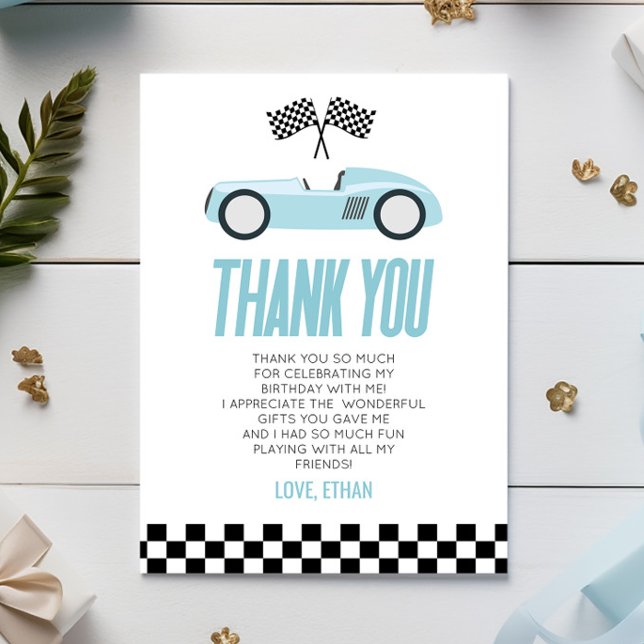 Blue Racecar Race Car Birthday Party Thank You Card (Creator Uploaded)