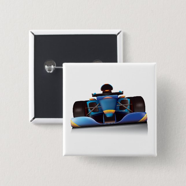 Blue Racing Car 15 Cm Square Badge (Front & Back)