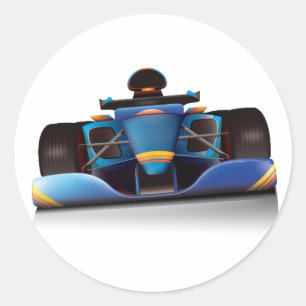 Blue Racing Car Classic Round Sticker