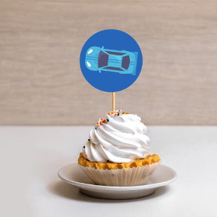 Blue Racing Car Racetrack Baby Boy Dedication Classic Round Sticker