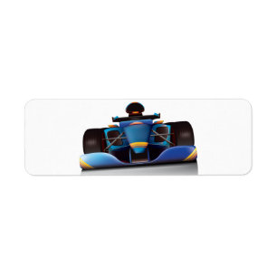 Blue Racing Car Return Address Label