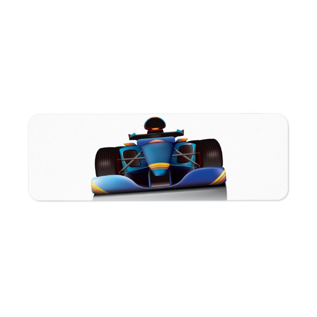 Blue Racing Car Return Address Label (Front)