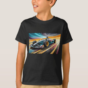 Blue racing car with colourful background T-Shirt