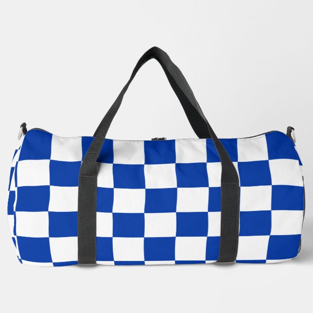Blue Racing Chequered Flag Display Customisable Duffle Bag (Front)