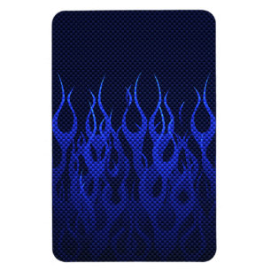 Blue Racing Flames on Carbon Fiber Print Magnet