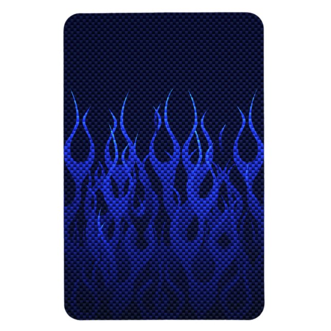 Blue Racing Flames on Carbon Fiber Print Magnet (Vertical)