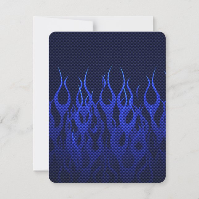Blue Racing Flames on Carbon Fibre Print (Front)
