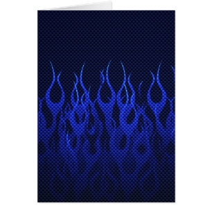 Blue Racing Flames on Carbon Fibre Print