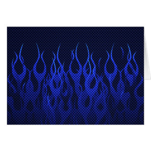 Blue Racing Flames on Carbon Fibre Print