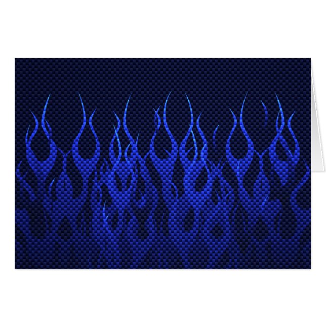 Blue Racing Flames on Carbon Fibre Print (Front Horizontal)