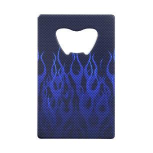 Blue Racing Flames on Carbon Fibre Print