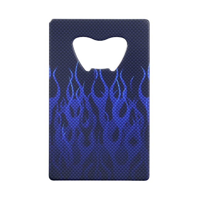 Blue Racing Flames on Carbon Fibre Print (Back)