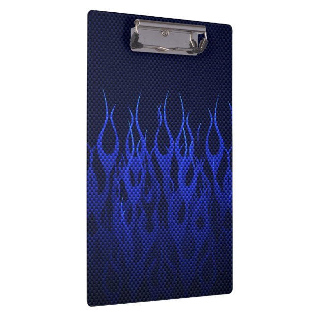Blue Racing Flames on Carbon Fibre Print Clipboard (Right)