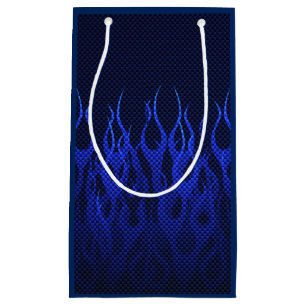 Blue Racing Flames on Carbon Fibre Print Small Gift Bag
