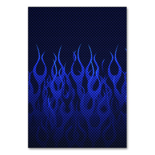 Blue Racing Flames on Carbon Fibre Print Table Number