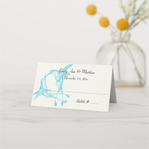 Blue Radiance Hummingbird Wedding Place Cards