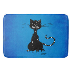 Blue Ragged Evil Black Cat Bath Mat