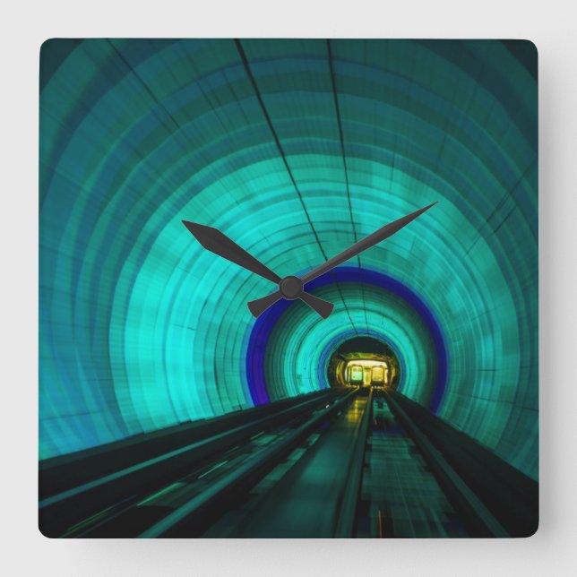 Blue railroad tunnel, Singapore Square Wall Clock (Front)