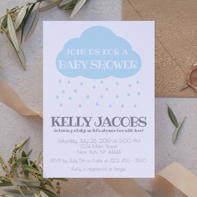 Blue Rain cloud Baby Shower with Love Invitation (Creator Uploaded)