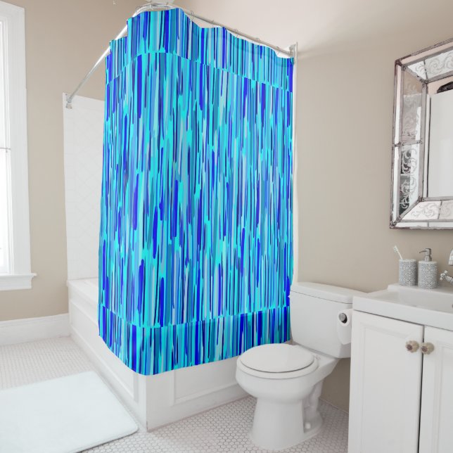 Blue Rain Drops Abstract  Shower Curtain (In Situ)