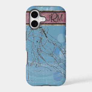 Blue Rain Monogram Barrel Racer - iPhone Case