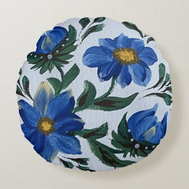 Blue Rain  Round Cushion (Front)