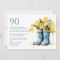 Blue Rainboots Yellow Tulips 90th Birthday