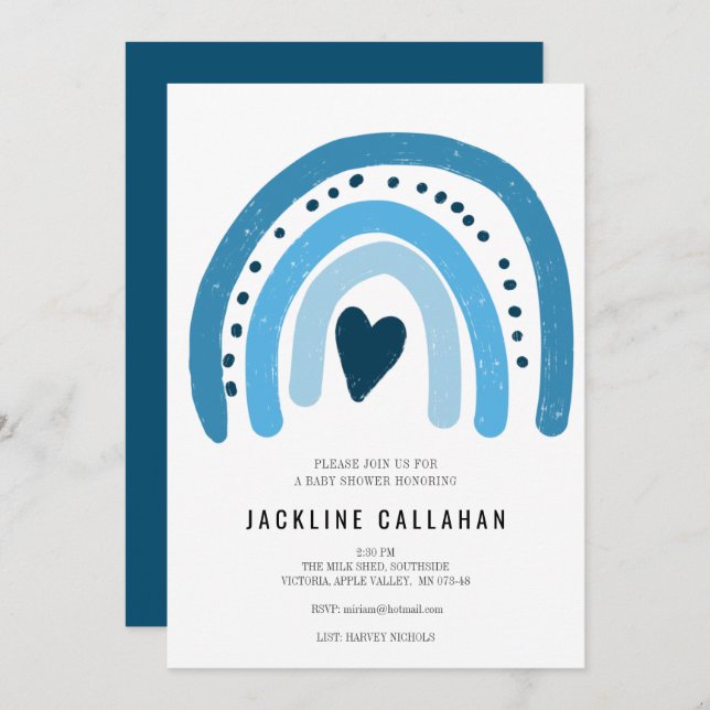 Blue Rainbow Baby Baby Boy Shower Invitation (Front/Back)