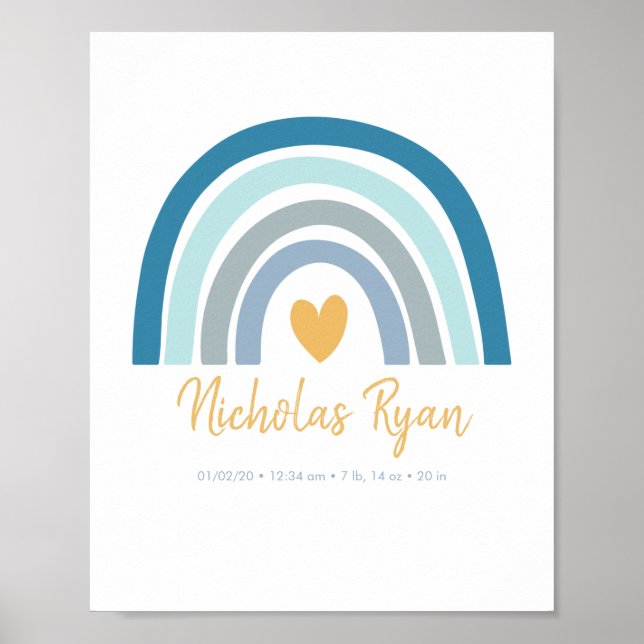 Blue Rainbow Baby Personalized Birth Stats Poster (Front)