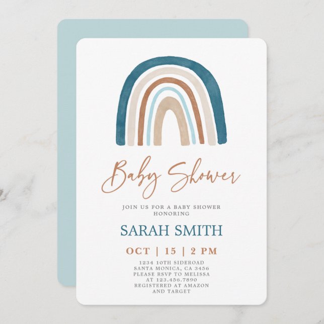 Blue Rainbow Baby Shower boy Invitation (Front/Back)