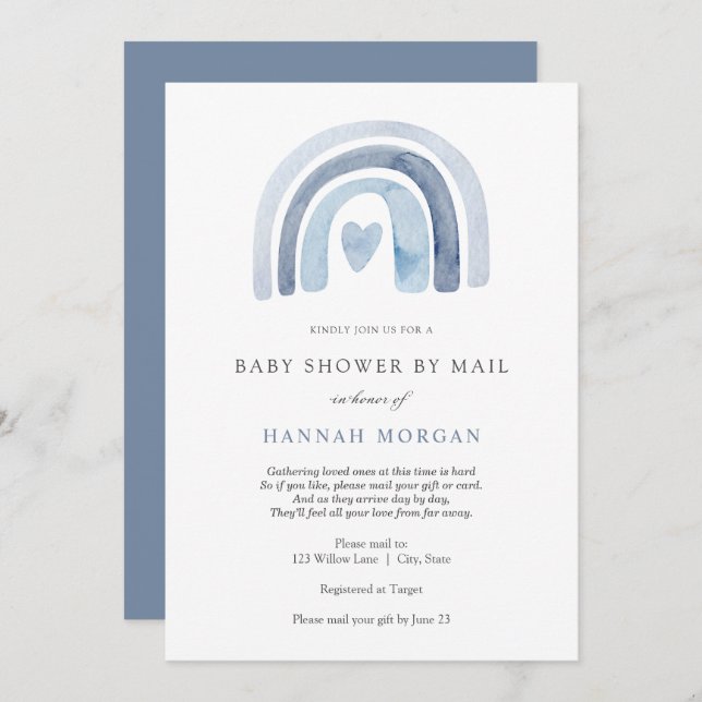 Blue Rainbow Baby Shower by Mail invitation (Front/Back)