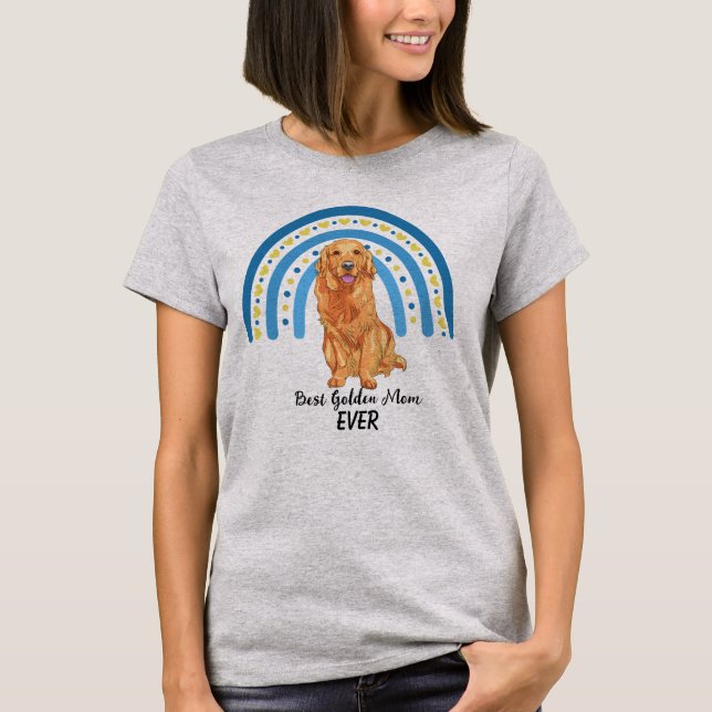Blue Rainbow Best Golden Dog Mum T-Shirt (Front)