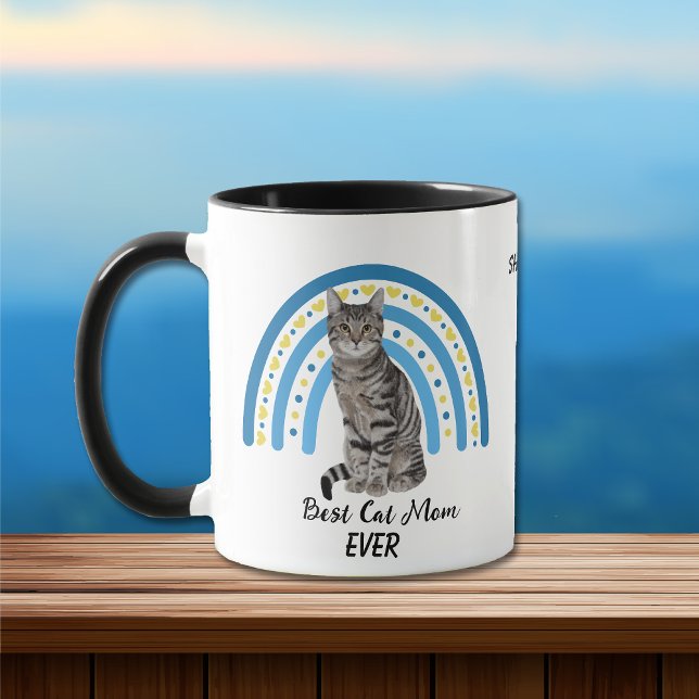 Blue Rainbow Best Grey Tabby Cat Mum Mug (Creator Uploaded)