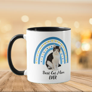 Blue Rainbow Best Grey White Cat Mum Mug