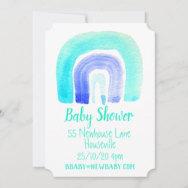 Blue rainbow boy baby shower invitation (Front)