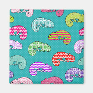 Blue Rainbow Chameleon Pattern Magnet