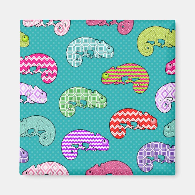 Blue Rainbow Chameleon Pattern Magnet (Front)