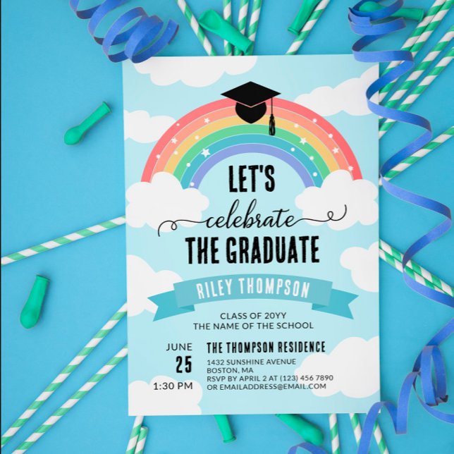 Blue Rainbow Clouds Let's Celebrate the Graduate Invitation (Creator Uploaded)