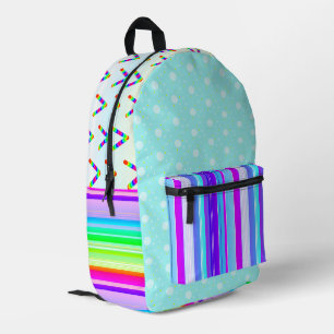 Blue rainbow colour bright printed backpack