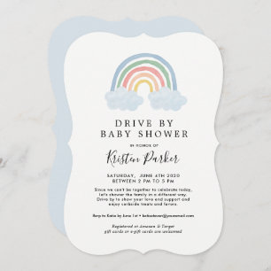 Blue Rainbow Drive By Baby Shower Invitations