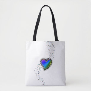 Blue Rainbow Heart with Stars Tote Bag