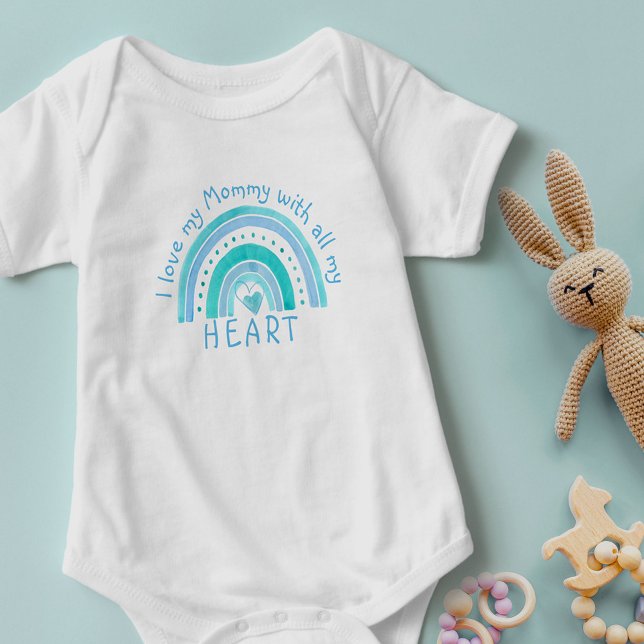 Blue Rainbow - I Love My Mummy With All My Heart Baby Bodysuit (Creator Uploaded)