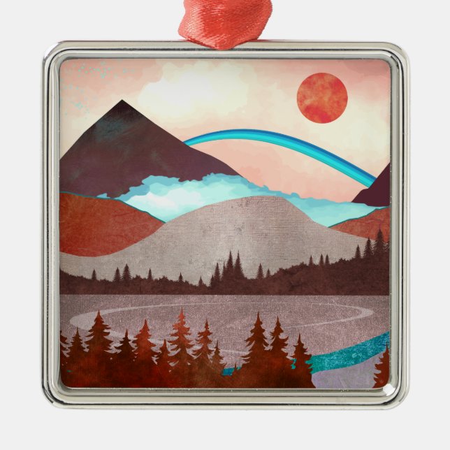 Blue Rainbow Landscape Metal Ornament (Front)