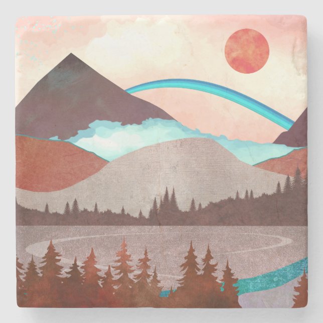 Blue Rainbow Landscape Stone Coaster (Front)