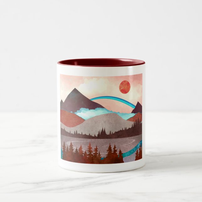 Blue Rainbow Landscape Two-Tone Coffee Mug (Center)